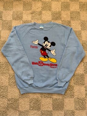 Vintage 80’s Walt Disney World Resort Florida Light Blue Mickey Mouse Sweatshirt